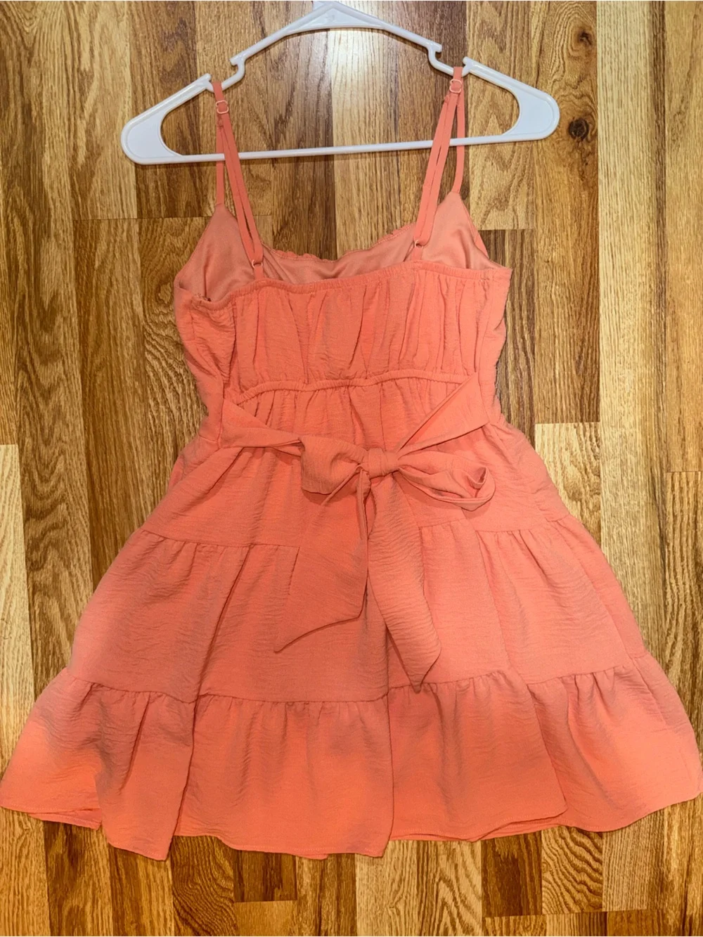 Altar’d State Coral Tiered Mini Dress Women’s Medium Tie Back Adjustable Straps